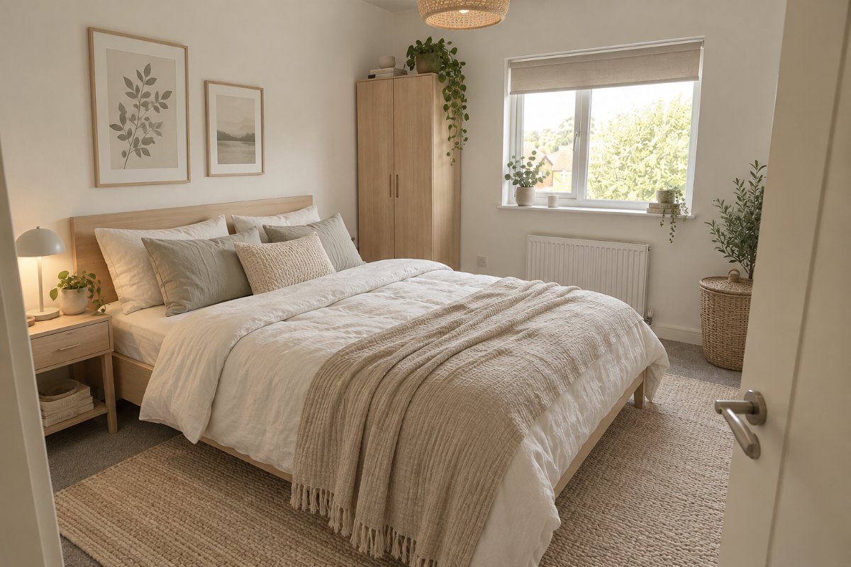 AI-generated bedroom concept with updated furniture and finishes